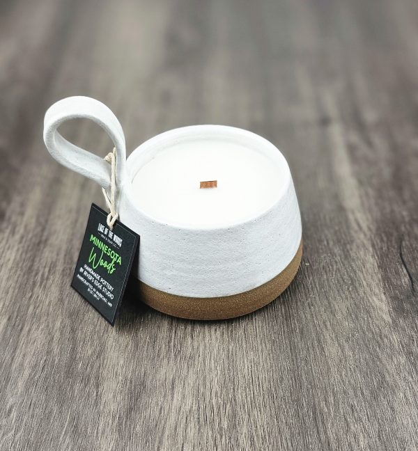 Handmade Pottery Wooden Wick Candle - Minnesota Woods